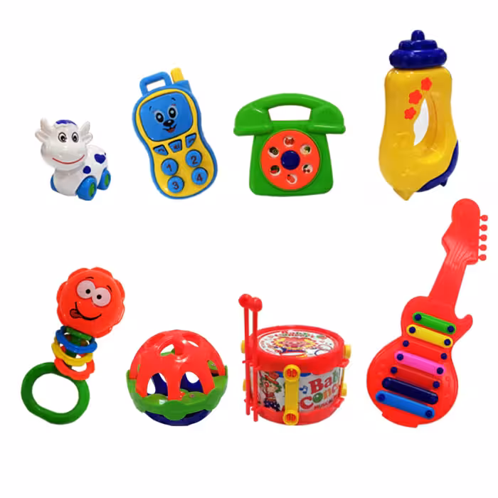 ست 8 عددی جغجغه نشکن بزرگ در 8 طرح متنوع و رنگبندی  شاد و جذاب