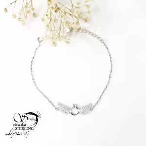 دستبند نقره زنانه طرح بال و حلقه