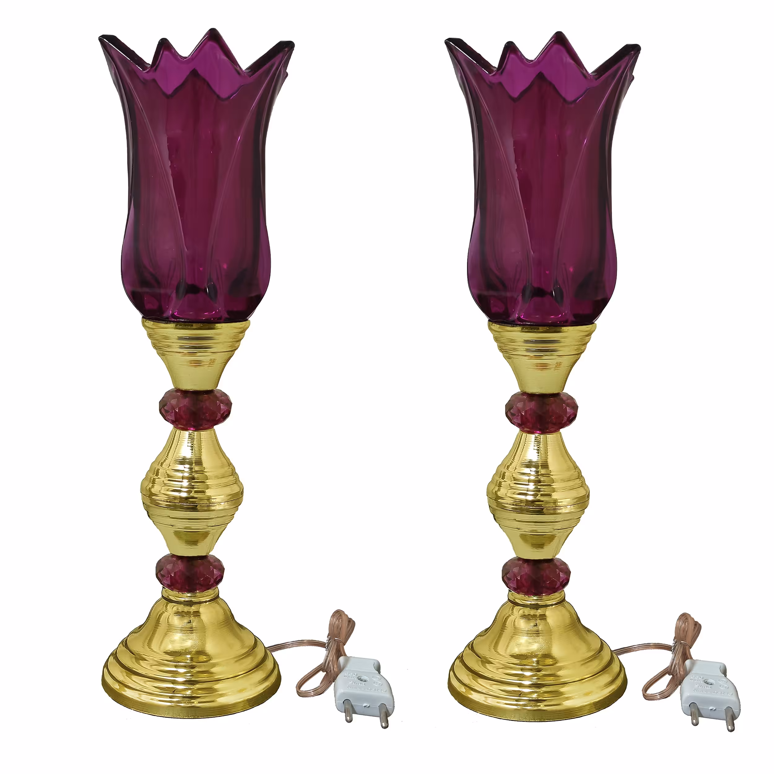 شمعدان آباژور لاله قلبی لامپ خور  دوتایی (رنگ بنفش)