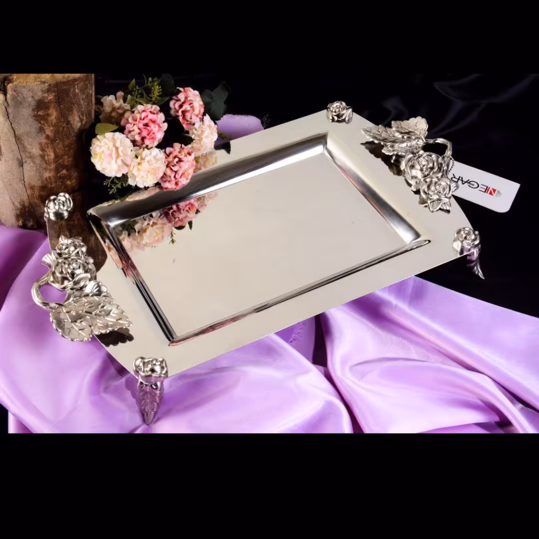 سینی نگار استیل سایز بزرگ طلایی