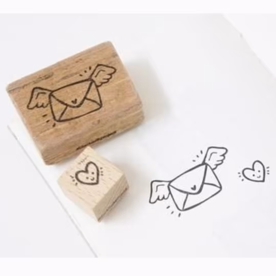 مهر دستساز 2عددی طرح پاکت نامه و قلب مناسب زیبا کردن بسته کاغذ کادو هدیه ساخت گیفت و اسکرپ بوک