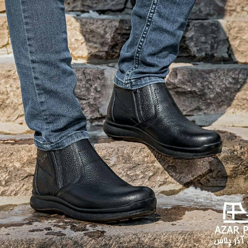 نیم بوت راحتی مردانه تمام چرم زیره pu مشکی مستقیم از تولید کننده ارسال رایگان پوتین
