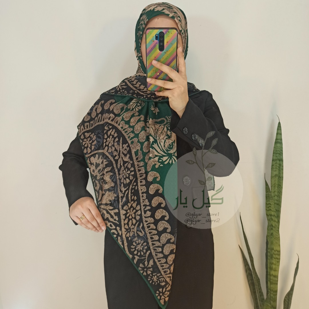 روسری نخی گارزا سبزطرح ترمه قواره 150 ( بهاری و تابستانی)