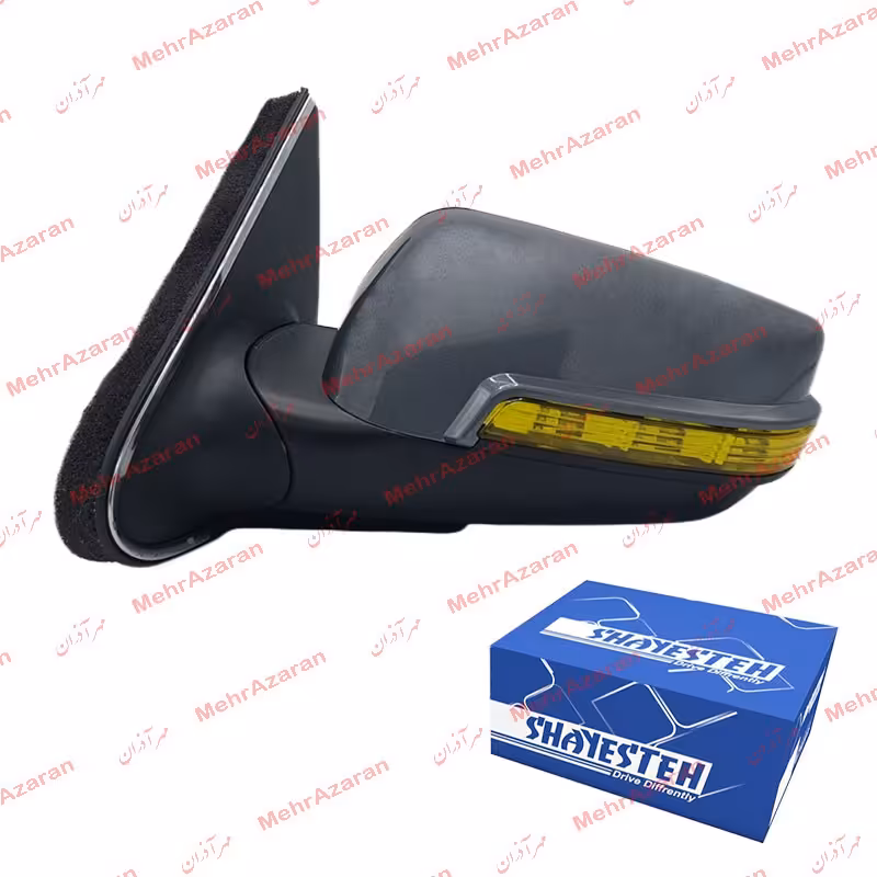 آینه برقی سوکت قدیم پژو پارس با طلق لیمویی و قاب نوک مدادی برند SHAYESTEH سمت راننده 

