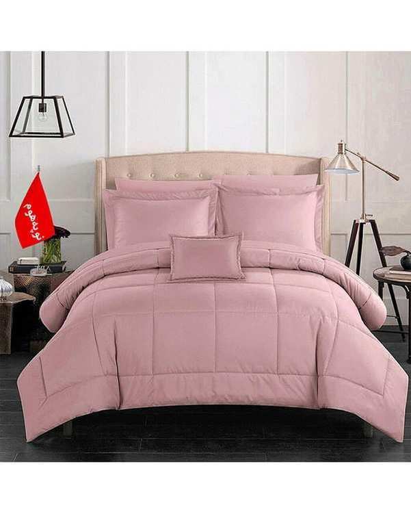 سرویس لحاف روتختی مینیمال دو نفره 7 تکه صورتی نوپه هوم Nopehome طرح مربعی کد 143