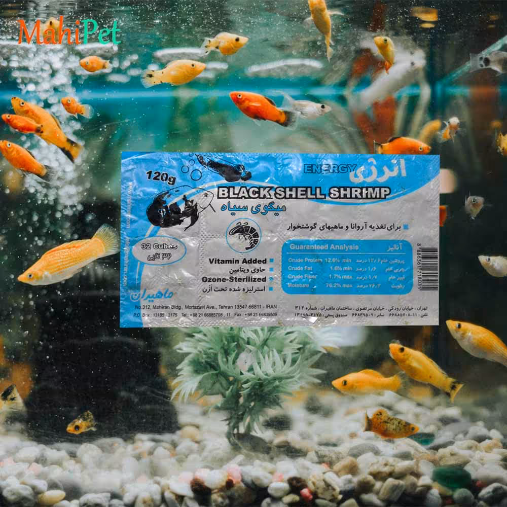 غذای منجمد ماهی آکواریومی میگو سیاه برند انرژی وزن 120 گرم