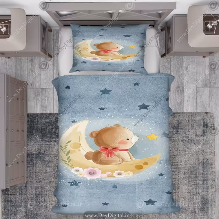 روتختی بچگانه طرح خرس عروسکی روی ماه نشسته در حال دیدن ستاره ها PK-2849b