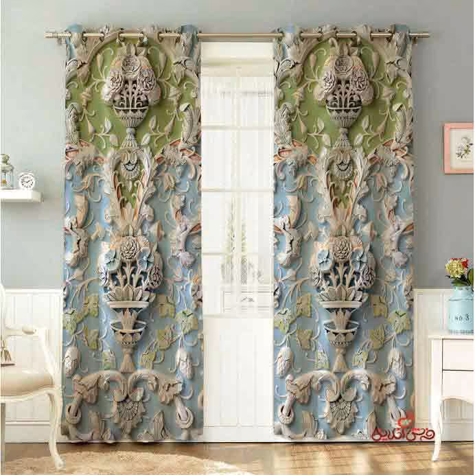 پرده 2عددی سنتی طرح برجسته سنگی کد 2229