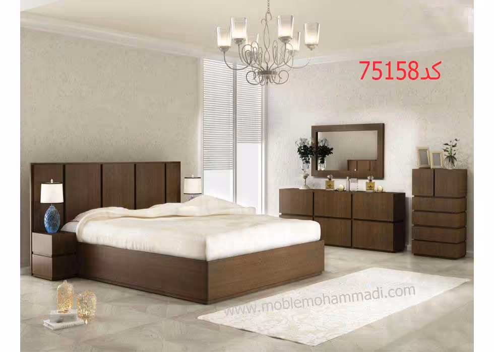 سرویس خواب ام دی اف ولترون درجه یک کد75158شامل تخت/پاتختی/دراور/قاب اینه