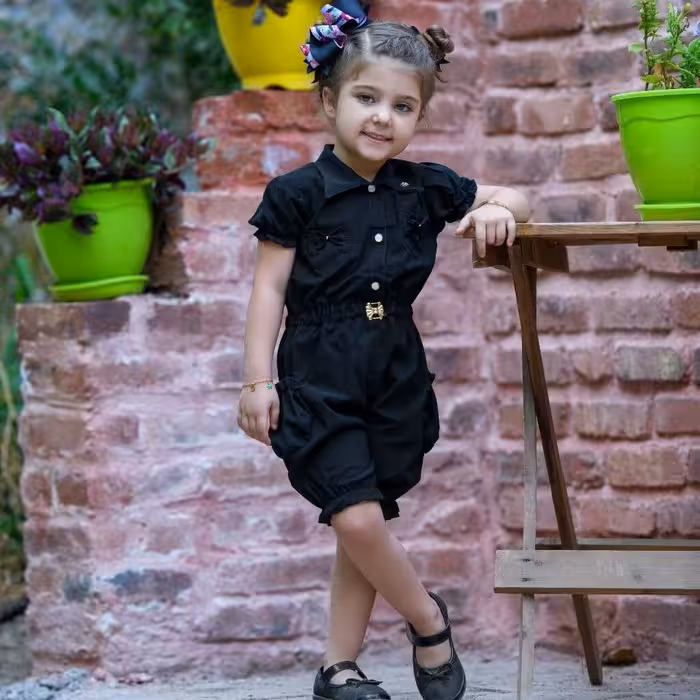 رمپر کتان کش مشکی محرمی مجلسی دوخت تمیز و عالی سایز بندی مناسب 6 ماه تا 5 سال