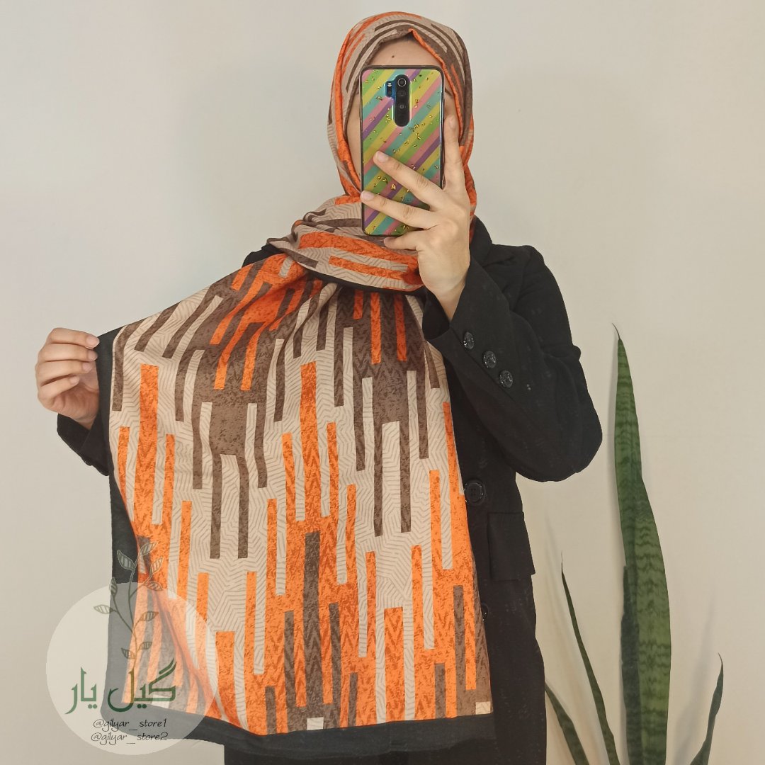 شال موهر پاییزه نارنجی زیگزاگی ( قواره 2×80 ، پرز نمیده، ایستایی بالا)