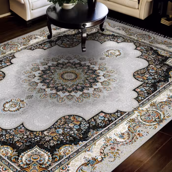 فرش پاتریس 700شانه تراکم 2550 طرح سیمین کرم قالیچه 4متری