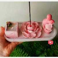 دکوری کادویی سنگ مصنوعی سینی گلدان و مجسمه آغوش و جا عودی جذاب