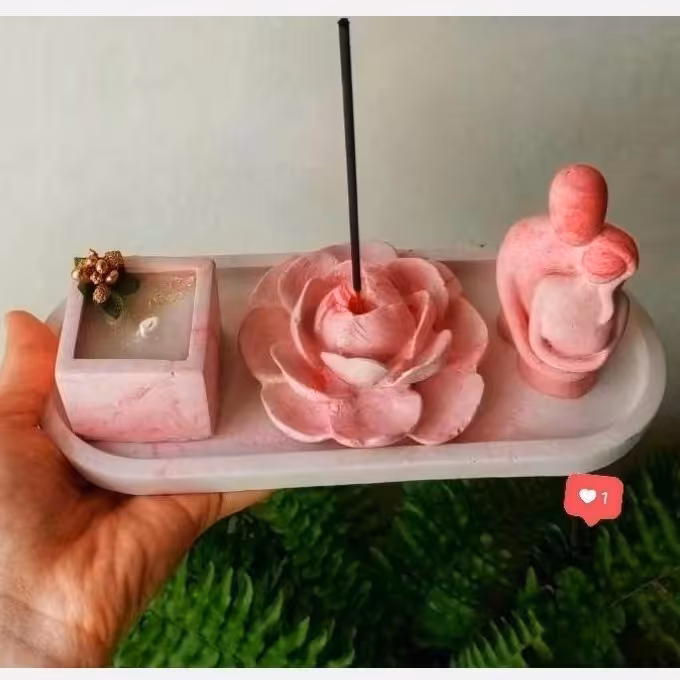 دکوری کادویی سنگ مصنوعی سینی گلدان و مجسمه آغوش و جا عودی جذاب