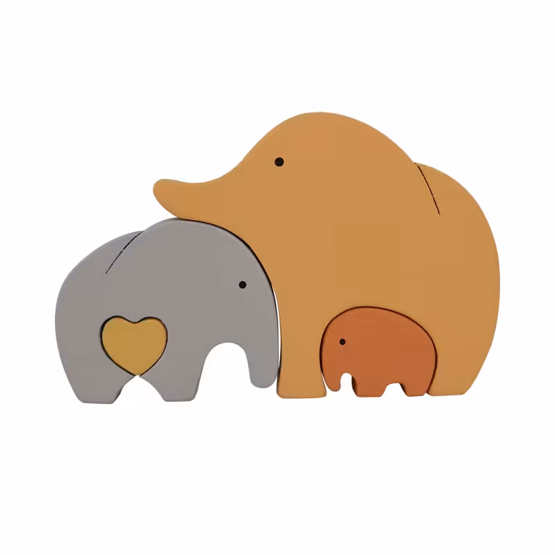 اسباب بازی چوبی طرح پازل فیل قلبی مدل MKT11i مجموعه 4 عددی