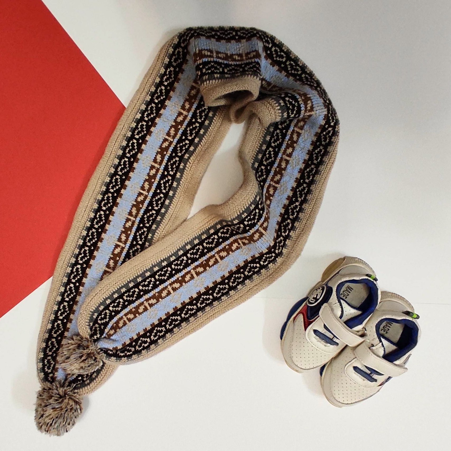 شال گردن بافت پسرانه دو رو کیفیت عالی پوم دار قد 120 سانت