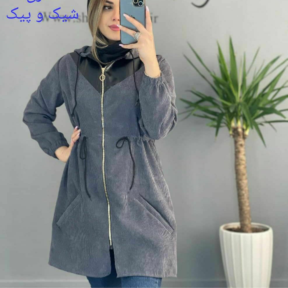 مانتو پاییزه کبریتی مخمل و چرم