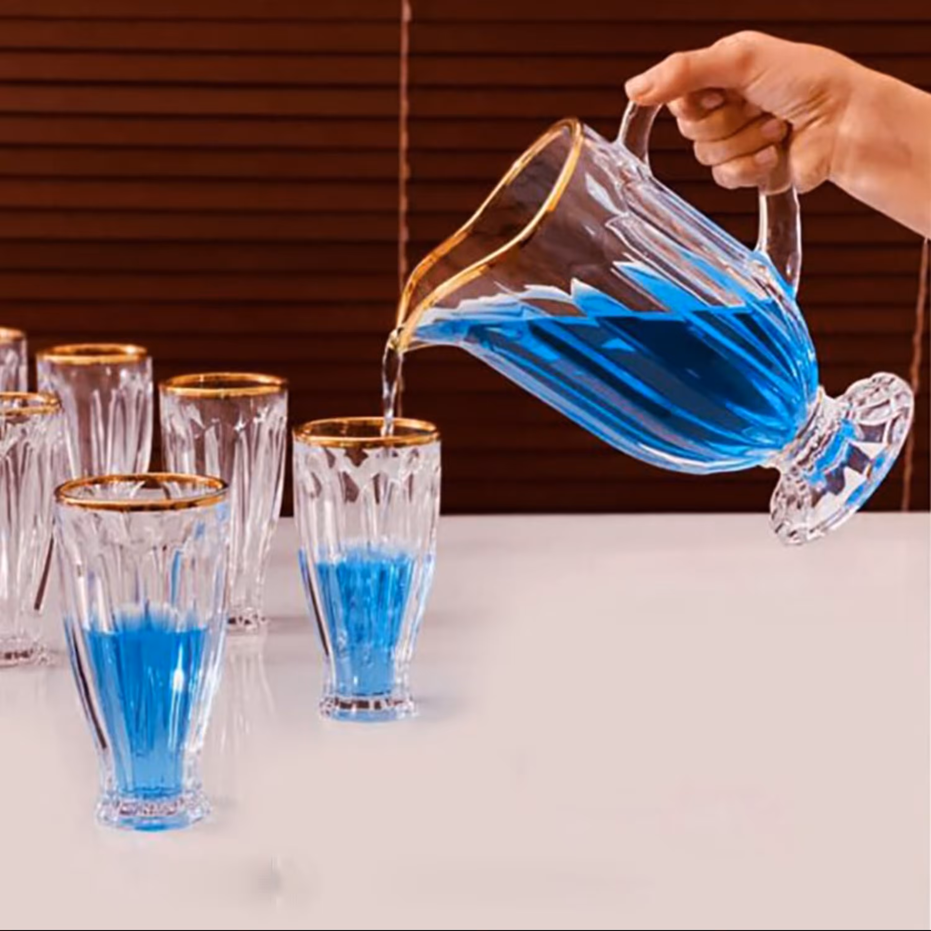 ست 7 پارچه پارچ و لیوان جنوا لب طلایی