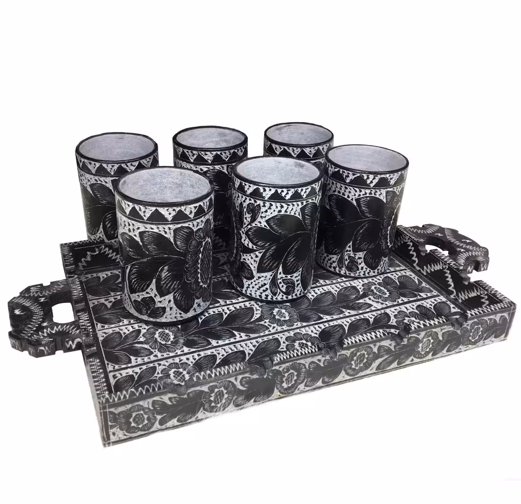 ست سینی و لیوان پذیرایی سنگی