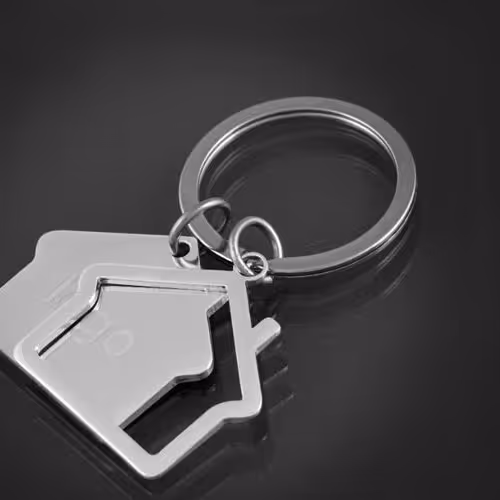 پک 50 عددی جاکلیدی فلزی تبلیغاتی طرح خانه دوتکه خاص رنگ نقره ای 