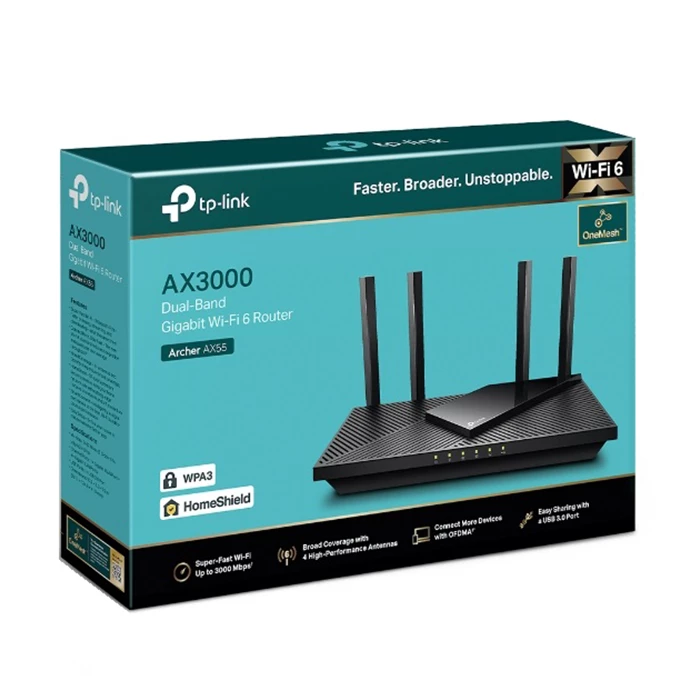 روتر بيسيم گیگابیت و دوباند AX3000 تی پی لینک مدل Archer AX55