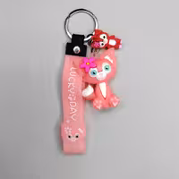 سر کلیدی جا سویچی عروسکی سیلیکونی طرح گربه رنگ صورتی همراه با بند