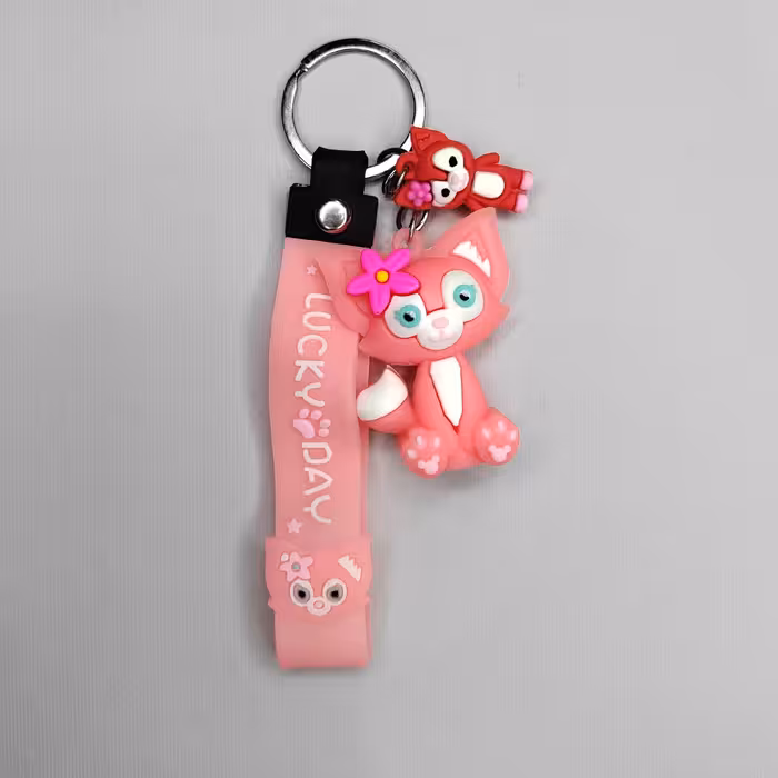 سر کلیدی جا سویچی عروسکی سیلیکونی طرح گربه رنگ صورتی همراه با بند