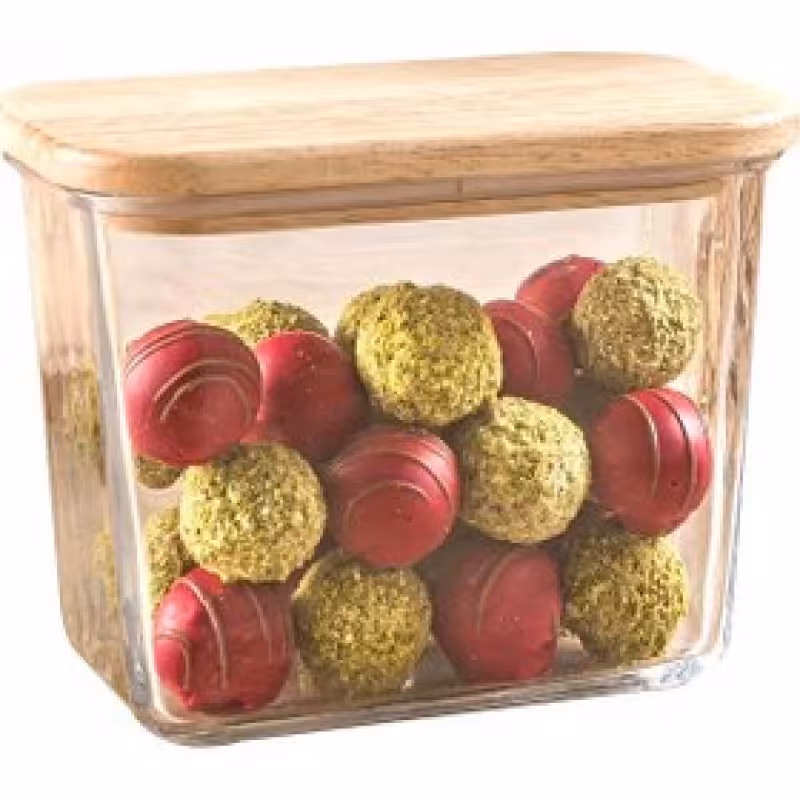 ظرف شیشه ای مستطیل 920میلی لیتر درب چوبی