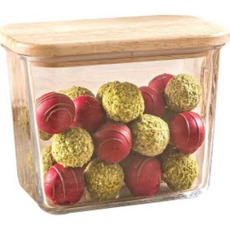 ظرف شیشه ای مستطیل 920میلی لیتر درب چوبی