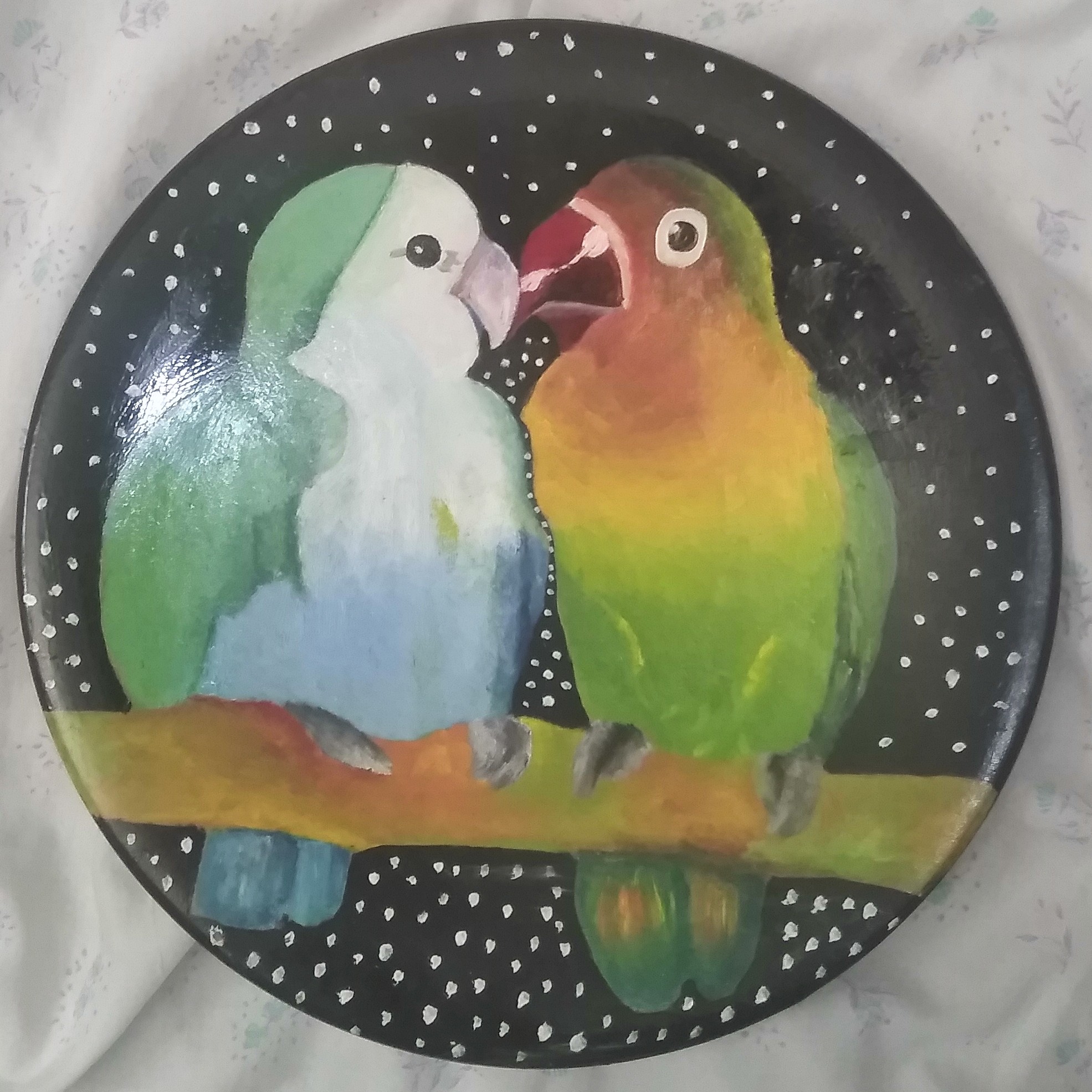 نقاشی سفال رنگ روغن طرح پرنده