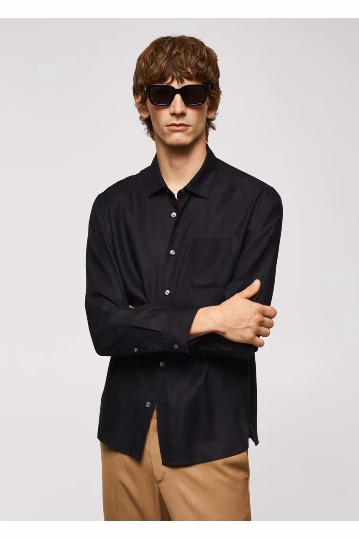 پیراهن / بلوز دکمه دار مشکی مردانه آستر لحاف پنبه اورجینال MANGO Man