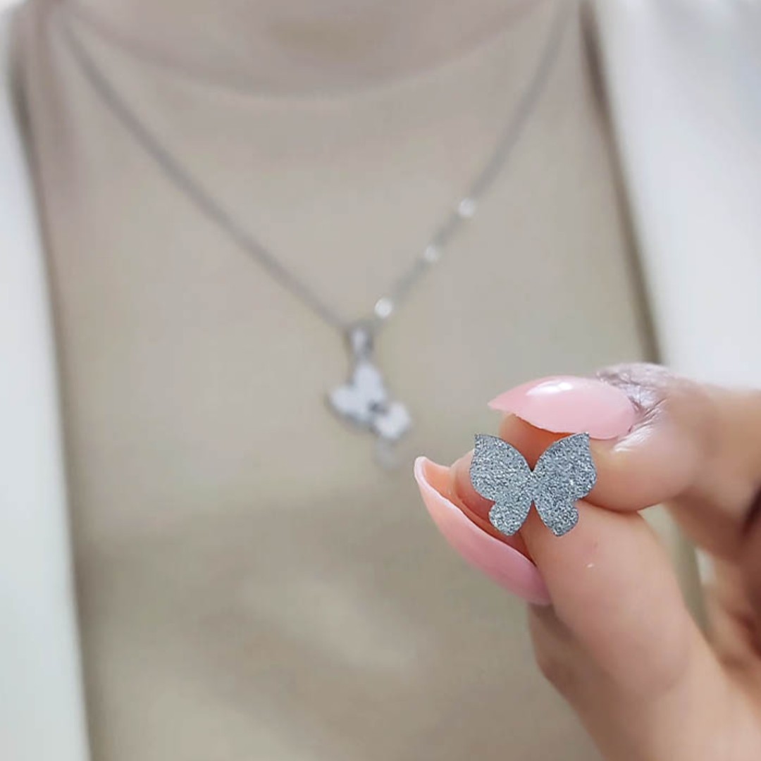 نیمست پروانه شنی استیل ( شامل دستبند گردنبند گوشواره) کد 824