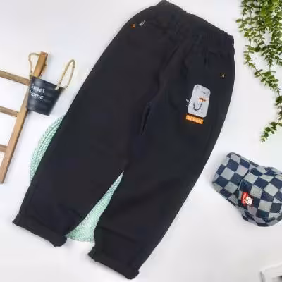 شلوار کتان مام فیت بچه گانه مشکی 9 تا 14 سال کد 9967