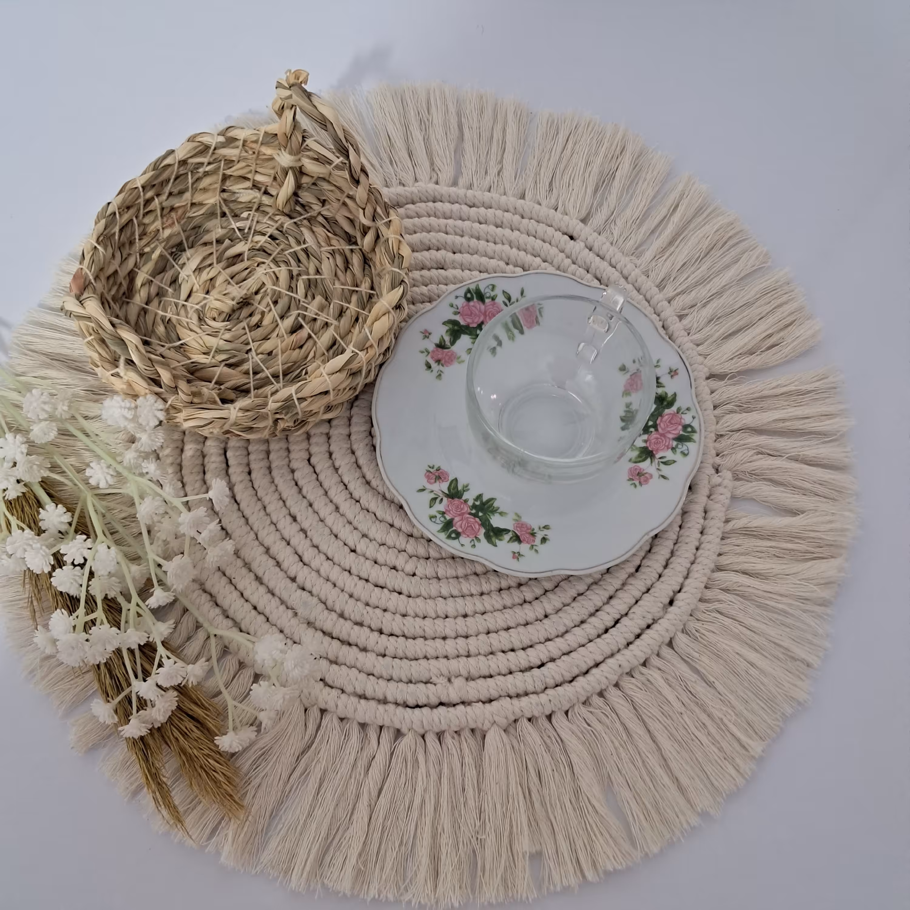 زیر بشقابی رومیزی بافت زیبا ی مکرومه