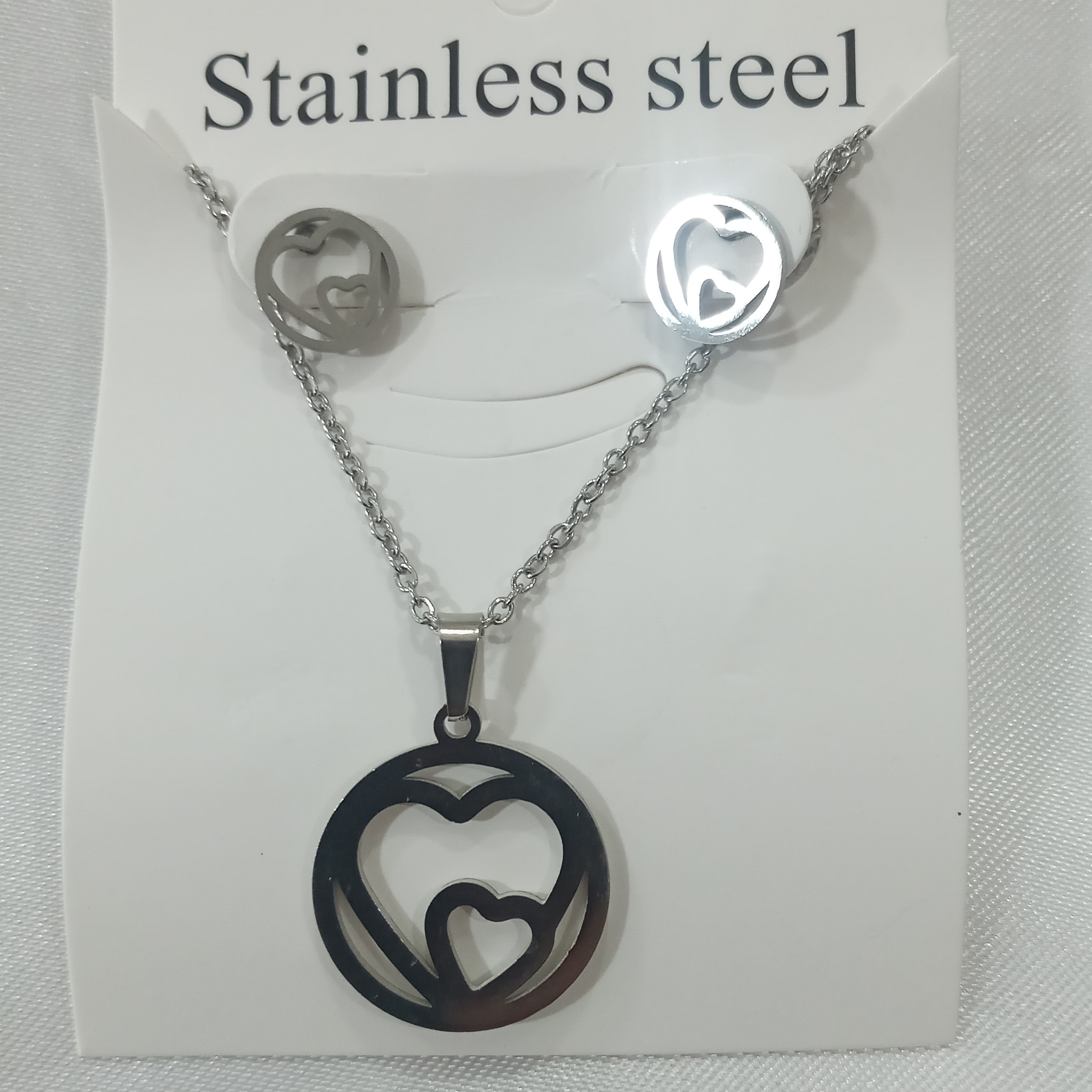 نیم ست دوقلب نقره ای 