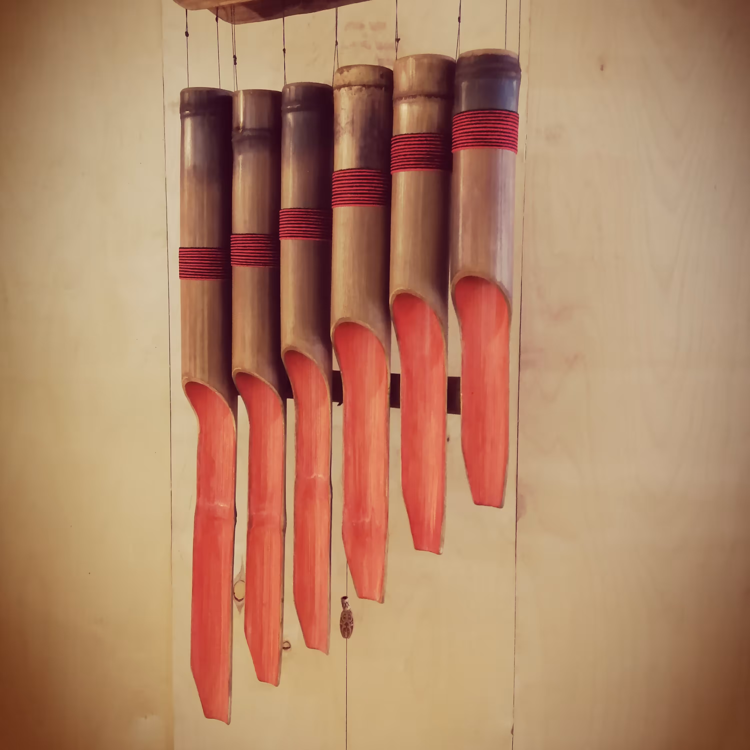 بادزنگ (بامبو) مدل دل سایز بزرگ . آویز چوبی . زنگ باد