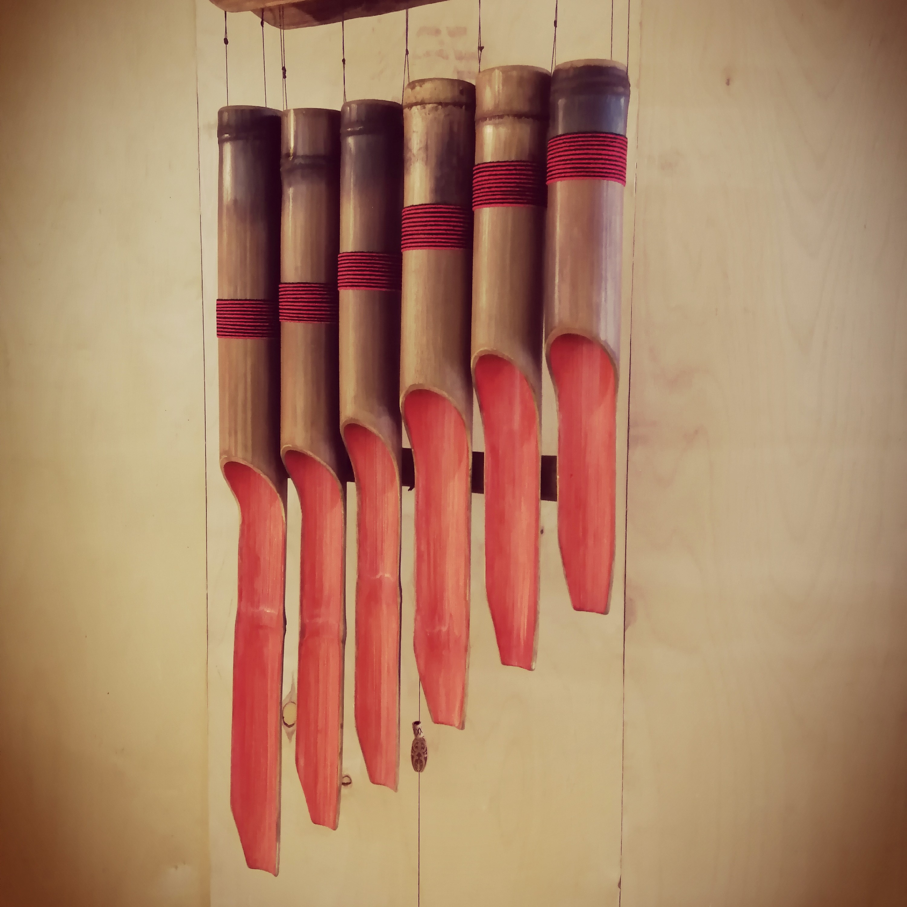 بادزنگ (بامبو) مدل دل سایز بزرگ . آویز چوبی . زنگ باد