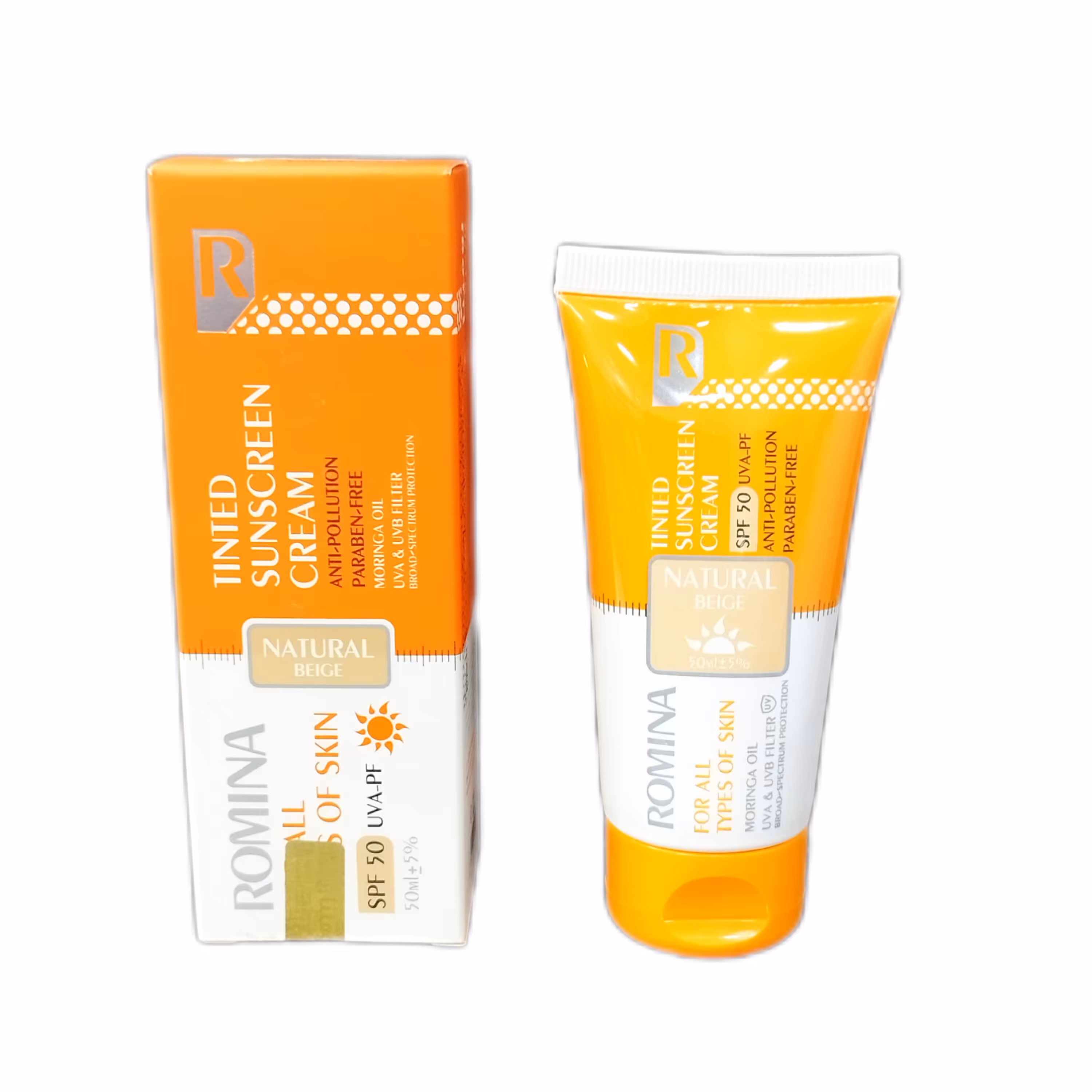 کرم ضدآفتاب رنگ بژ طبیعی SPF 50 رومینا حجم 50 میل
ROMINA TINTED SUNSCREEN FOR ALL TOYPS OF SKIN