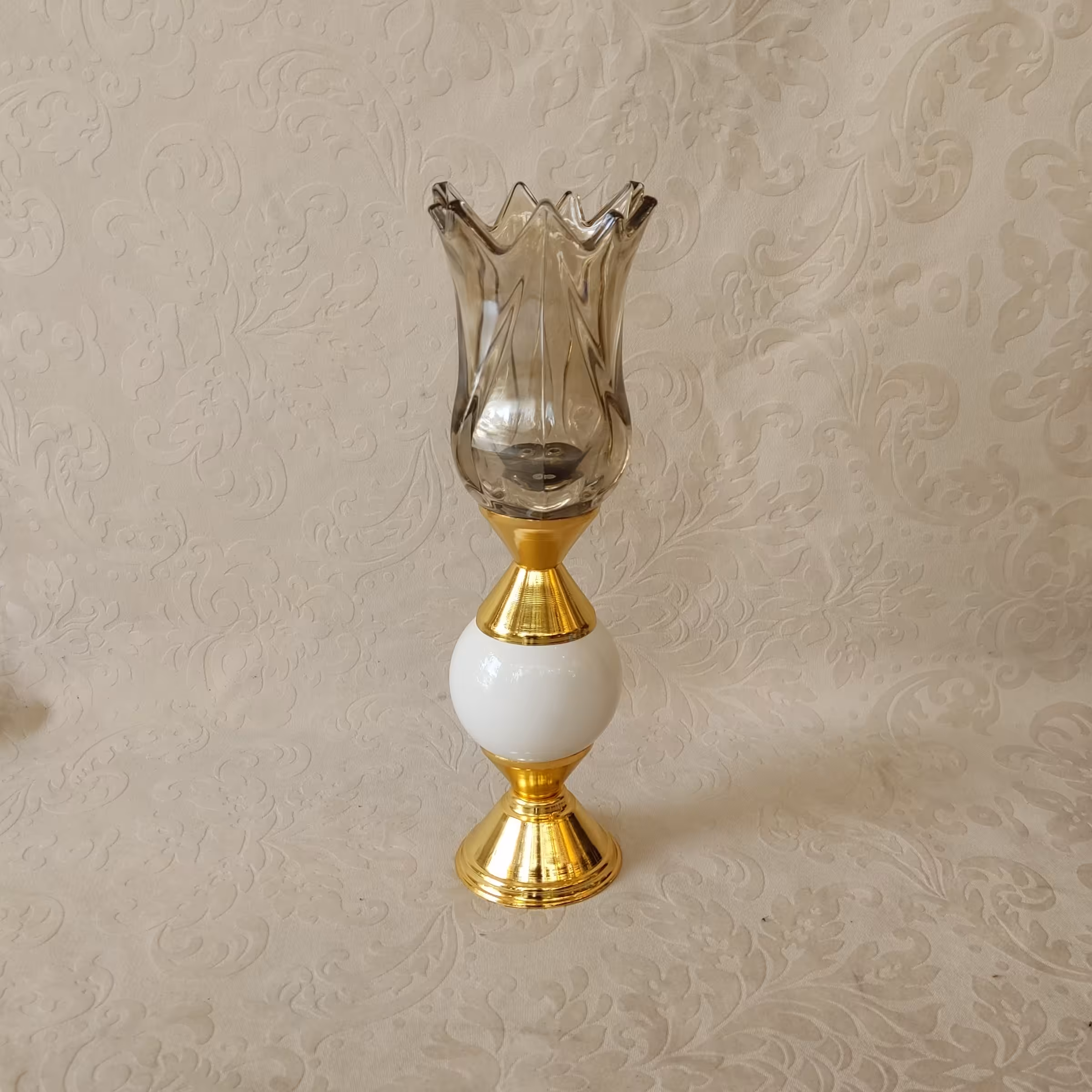 شمعدان کروکاس طلایی سفید لاله برنزی بسیار زیبا 