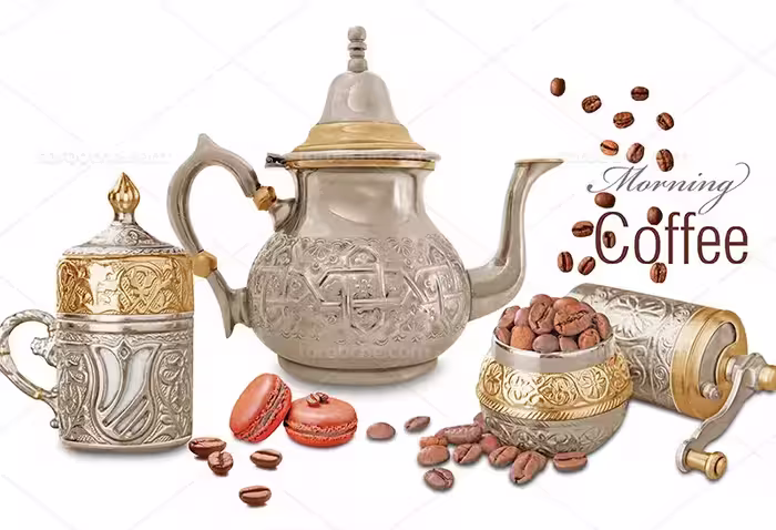عکس قهوه جوش و دانه های قهوه | گرافیک با طعم تربچه
