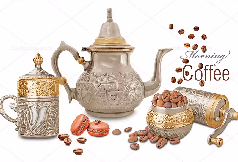 عکس قهوه جوش و دانه های قهوه | گرافیک با طعم تربچه