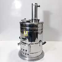 سماور زغالی استیل پنج لیتر دسته عایق دارای دودکش و سینی زغال