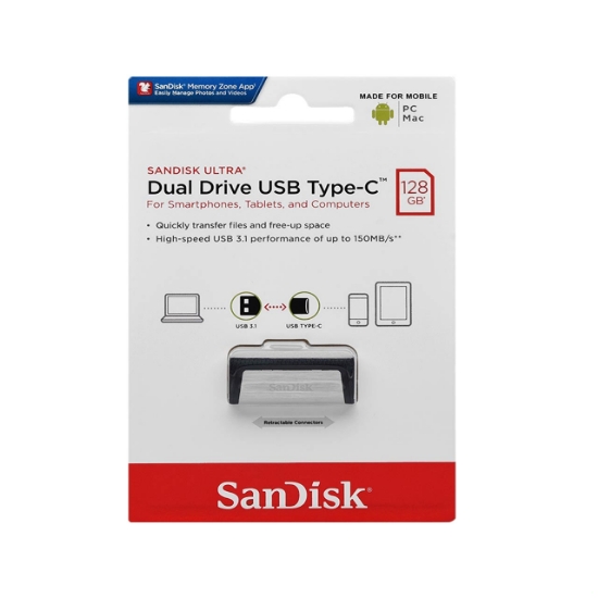 فلش مموری سن دیسک مدل Ultra Dual Drive USB Type-C USB3.1 ظرفیت 128 گیگابایت