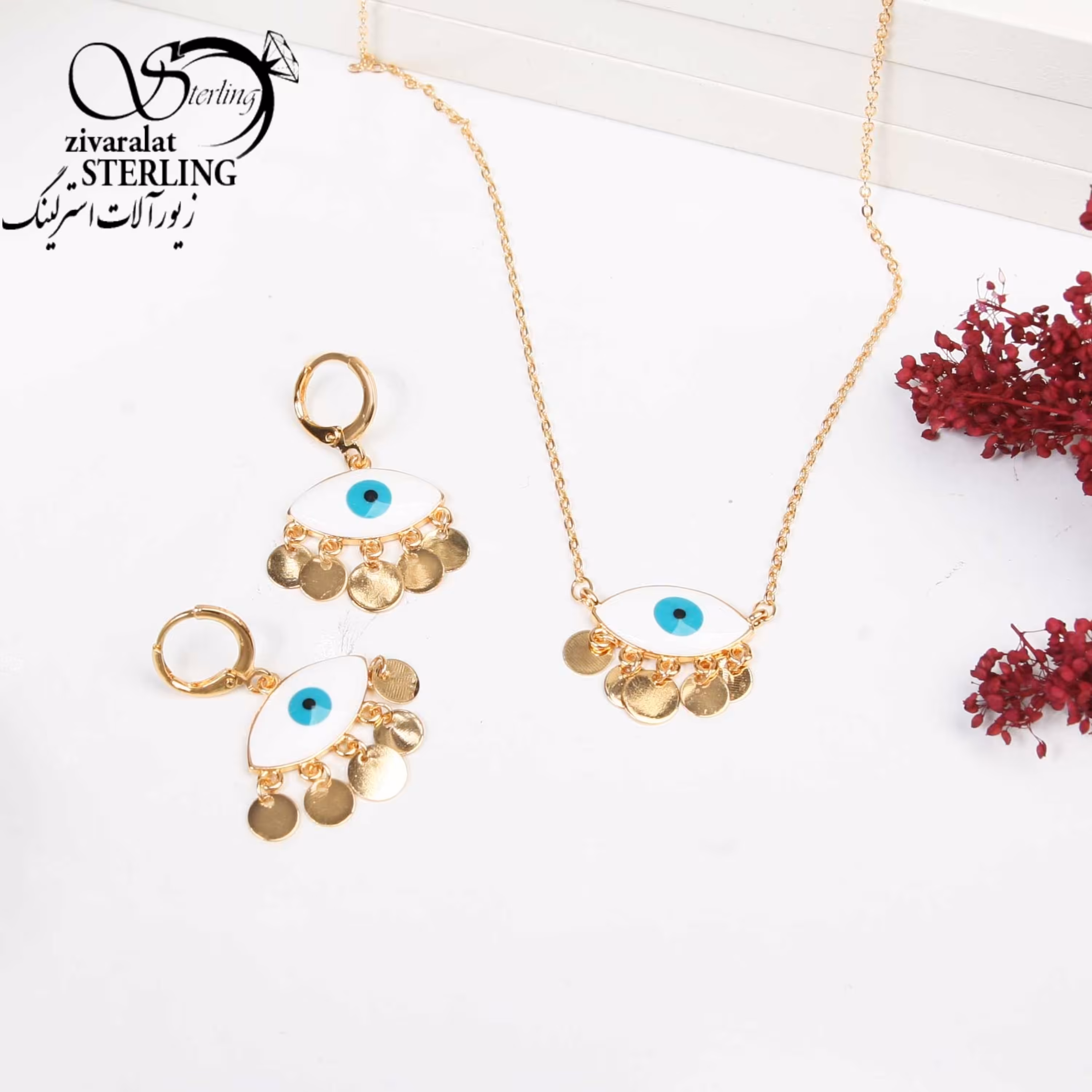 نیمست طرح طلا و چشم نظر سفید رنگ ثابت ضدحساسیت کد5030