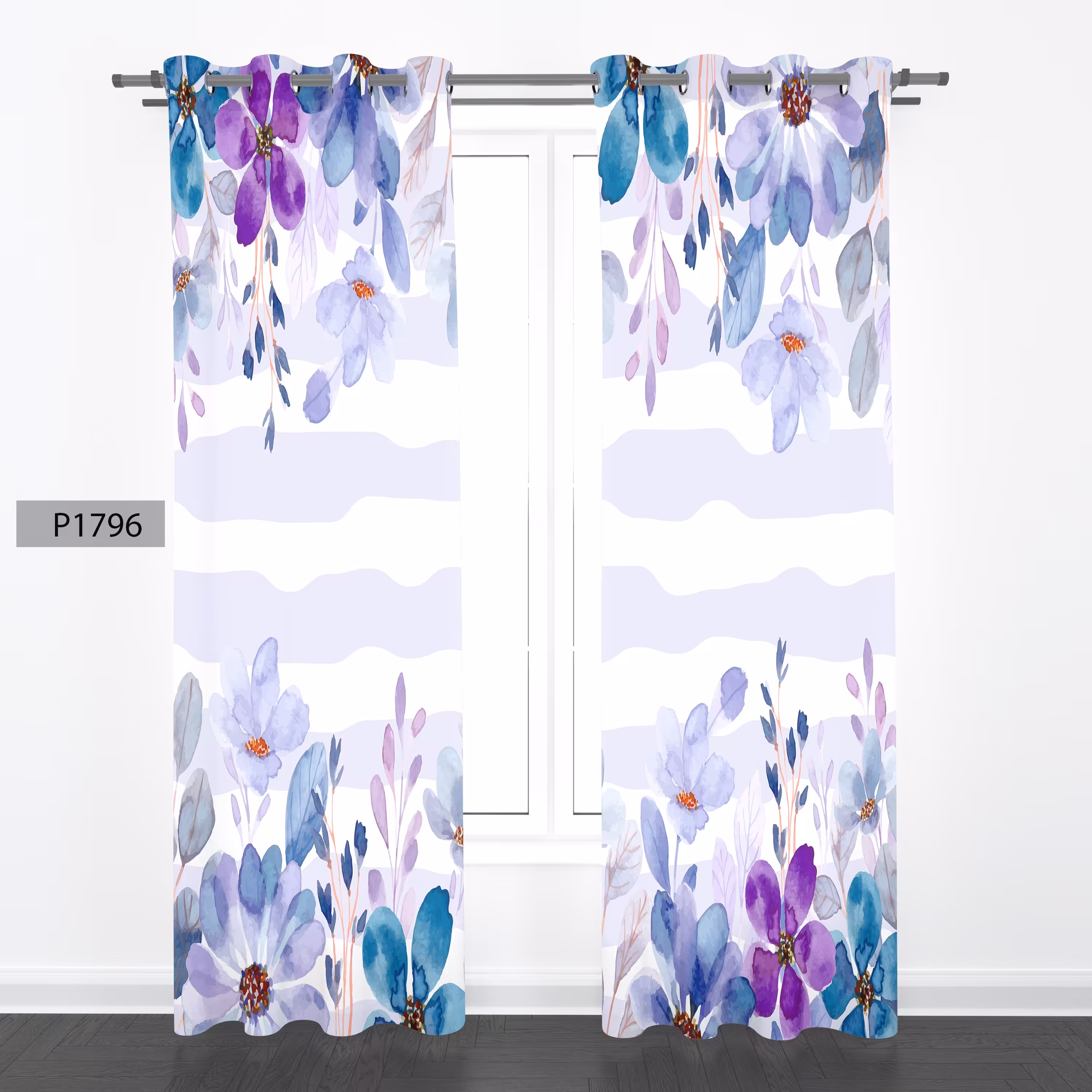 پرده هازان چاپی دوقواره دوخته شده پانچ شده هر قواره عرض 140ارتفاع 190 کد1796