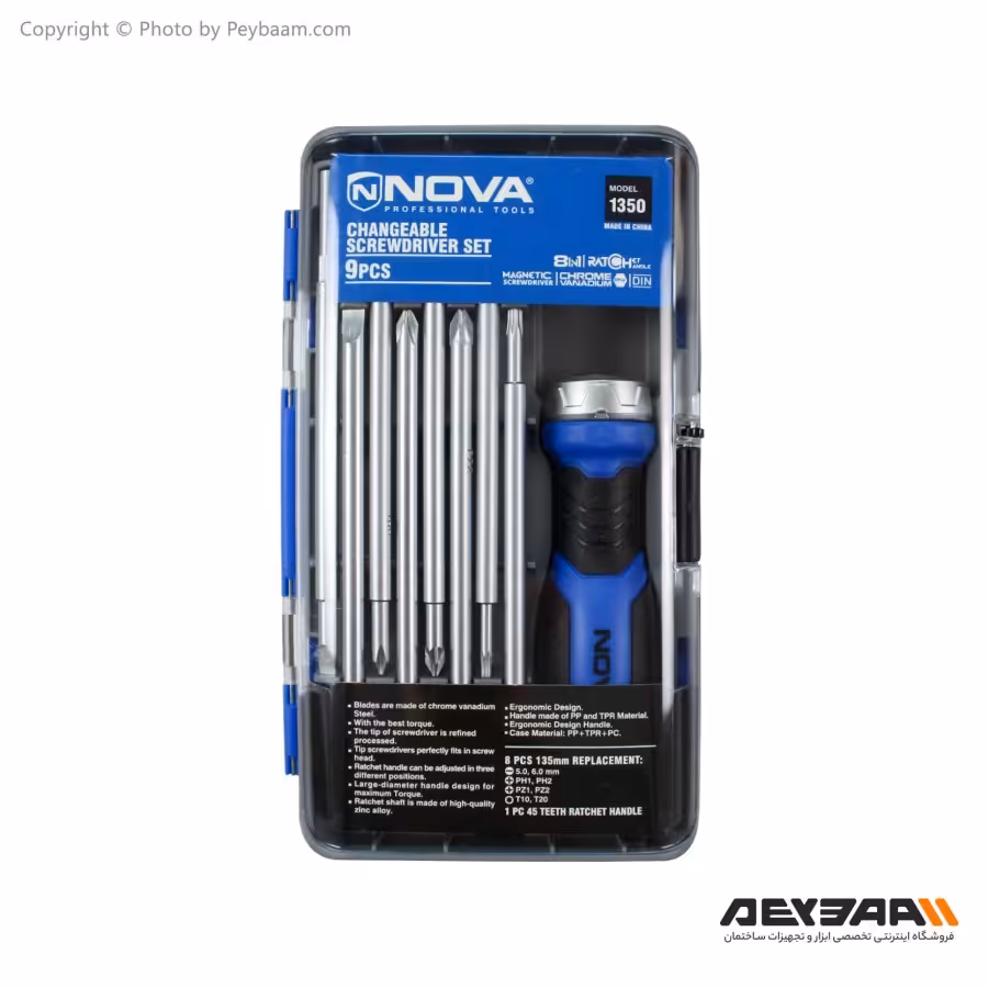مجموعه 9 عددی پیچ گوشتی جغجغه ای نووا مدل 1350