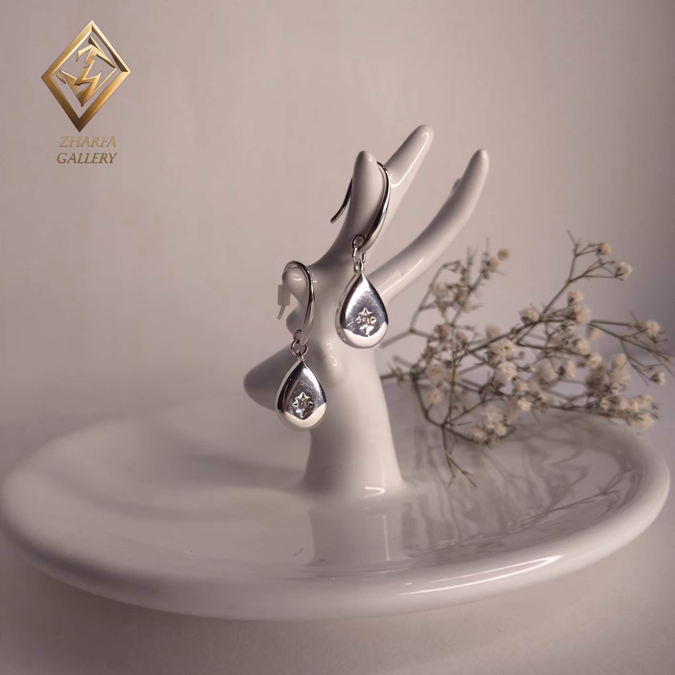 گوشوار آویز تک نگین روکش نقره