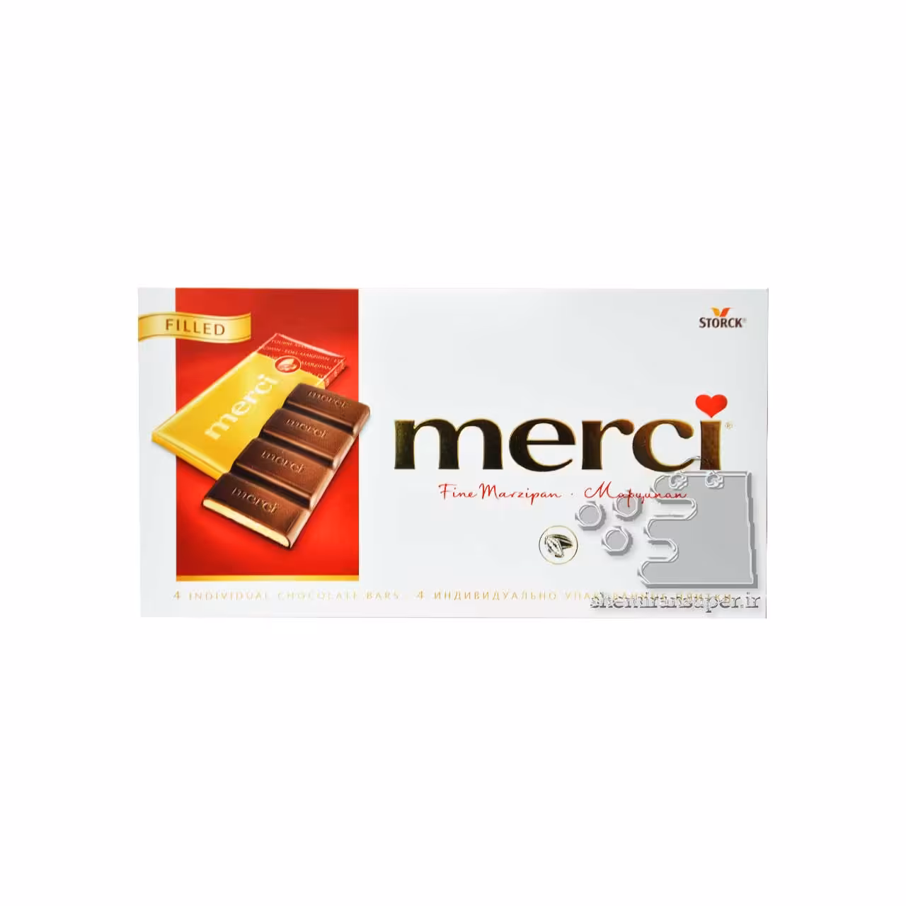 شکلات با مغز مارزیپان ( بادام تلخ ) 100 گرم مرسی - merci