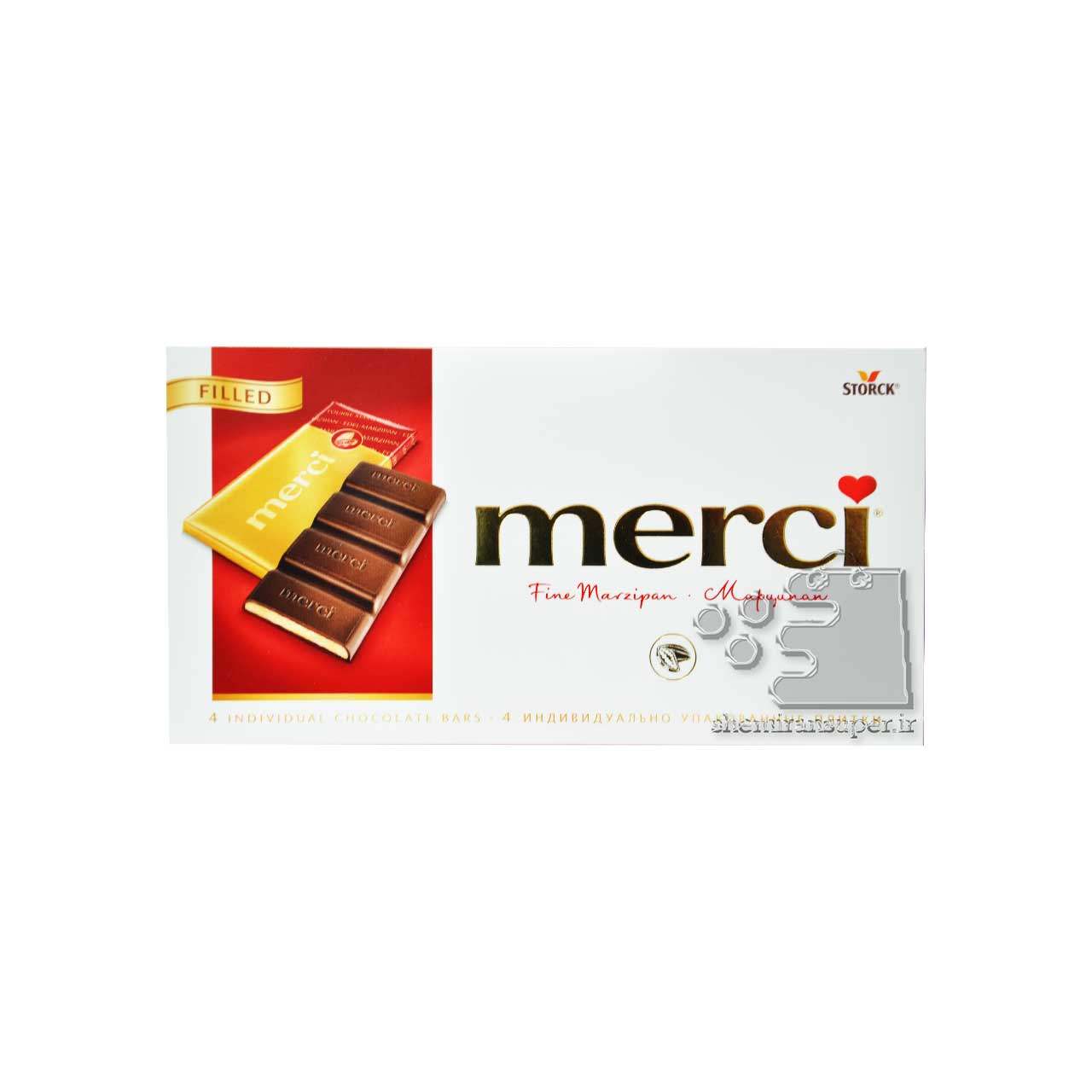 شکلات با مغز مارزیپان ( بادام تلخ ) 100 گرم مرسی - merci