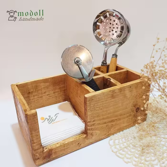 ارگانایزر چوبی آشپزخانه دست ساز از چوب نراد رنگ عسلی